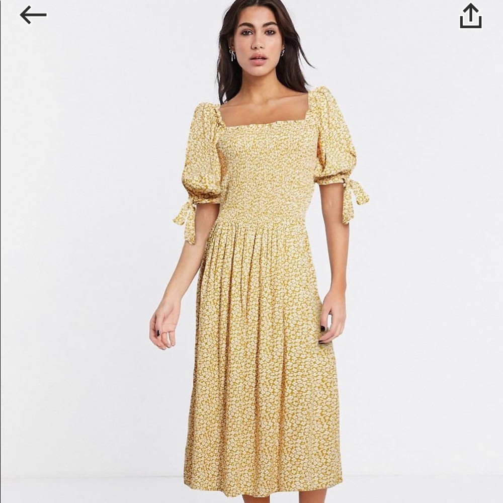 COPY - Shirred Maxi Dress Yellow Floral Print NEW